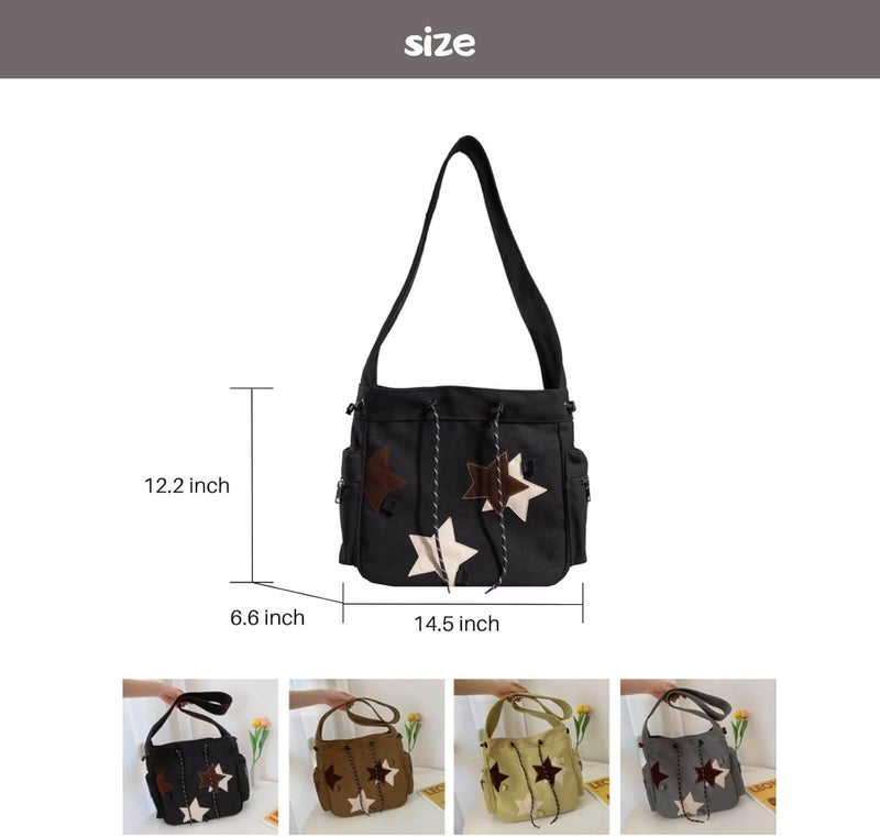 KANGDAWEI Y2K Star Canvas Messenger Bag, Cute Tote Bags Aesthetic, Small Shoulder Travel Crossbody Bags For Women - Image 2